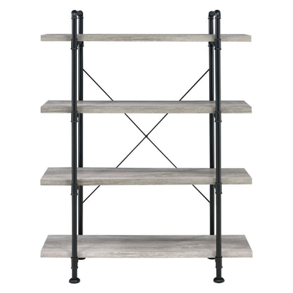 Delray 4-tier Open Shelving Bookcase Grey Driftwood and Black 804406