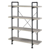 Delray 4-tier Open Shelving Bookcase Grey Driftwood and Black 804406