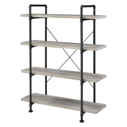 Delray 4-tier Open Shelving Bookcase Grey Driftwood and Black 804406