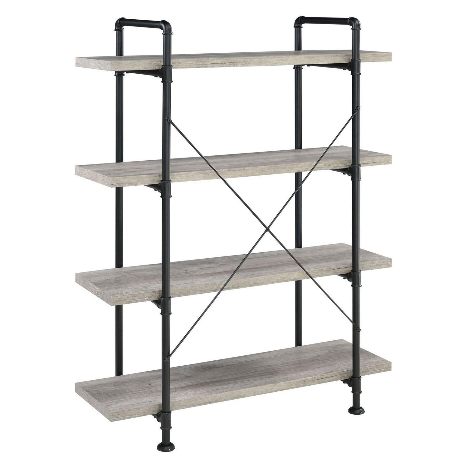 Delray 4-tier Open Shelving Bookcase Grey Driftwood and Black 804406