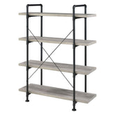 Delray 4-tier Open Shelving Bookcase Grey Driftwood and Black 804406