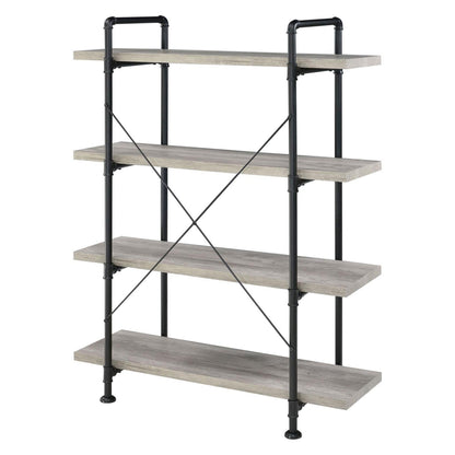 Delray 4-tier Open Shelving Bookcase Grey Driftwood and Black 804406