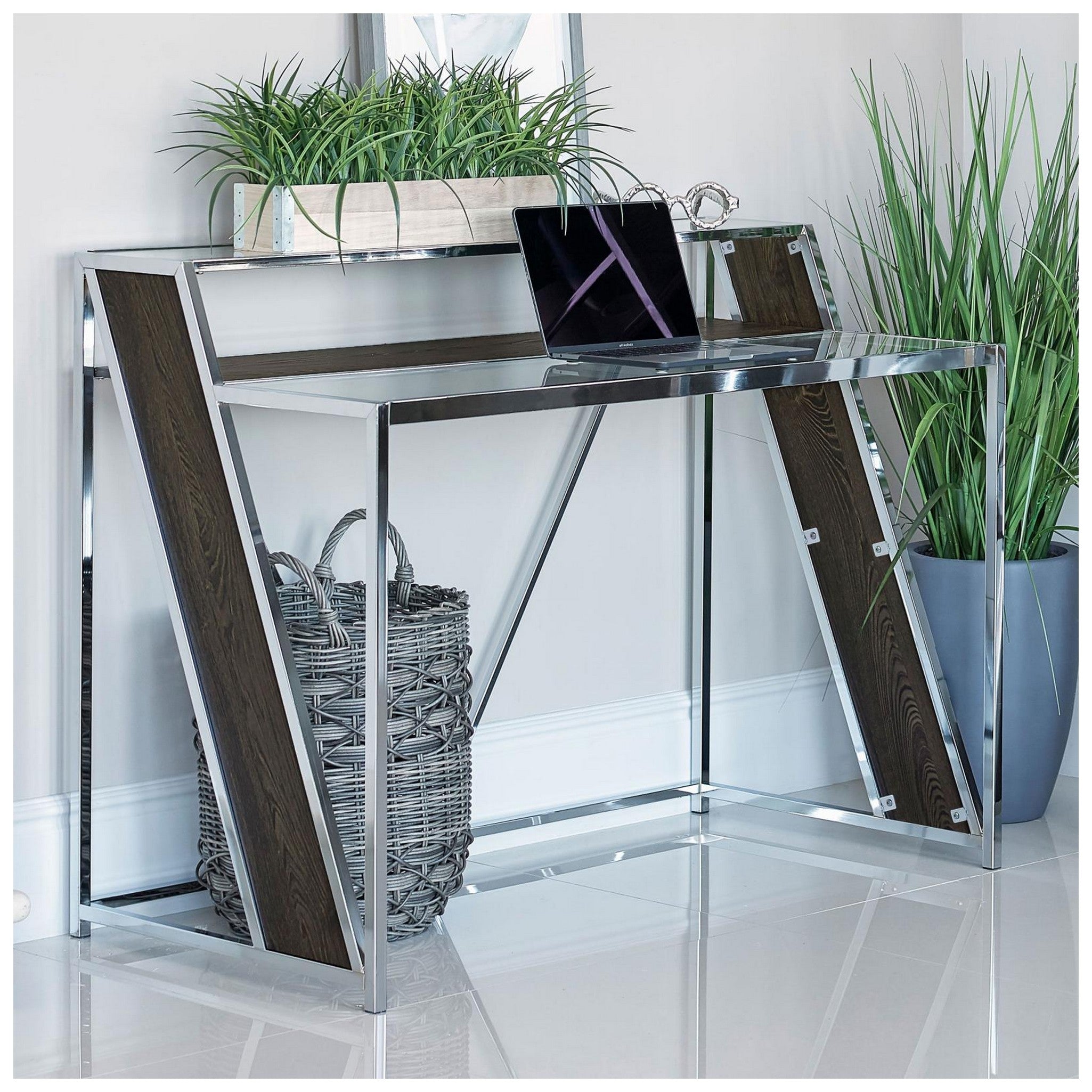 Coaster Alamosa Glass Top Writing Desk Chrome Beck s Furniture