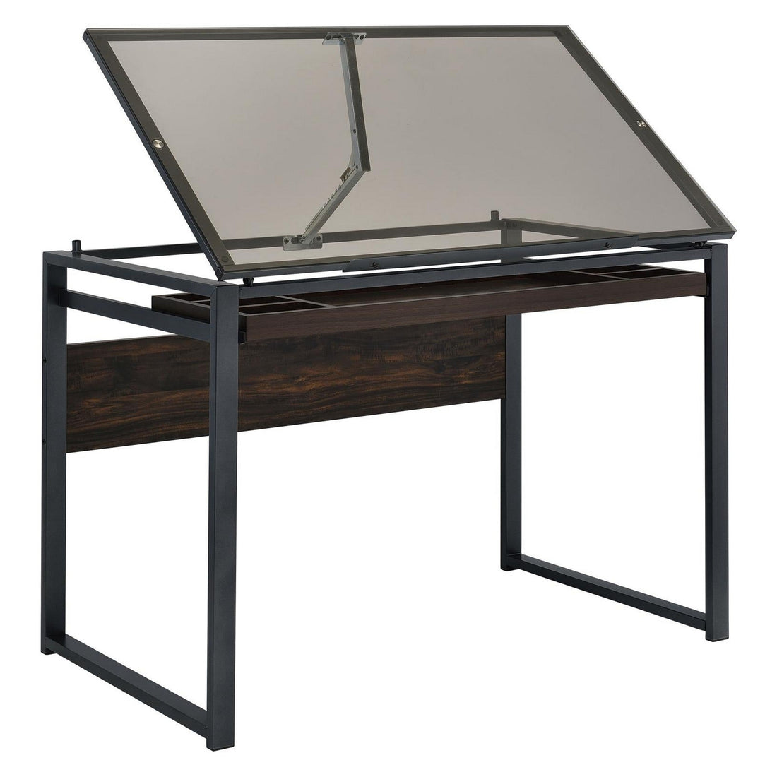 Pantano Glass Top Drafting Desk Dark Gunmetal and Chestnut 805571
