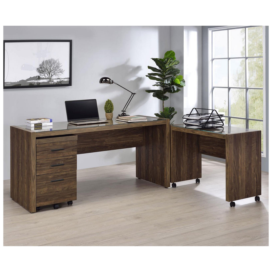 Luetta 3-piece Office Desk Set Aged Walnut 805622-S3