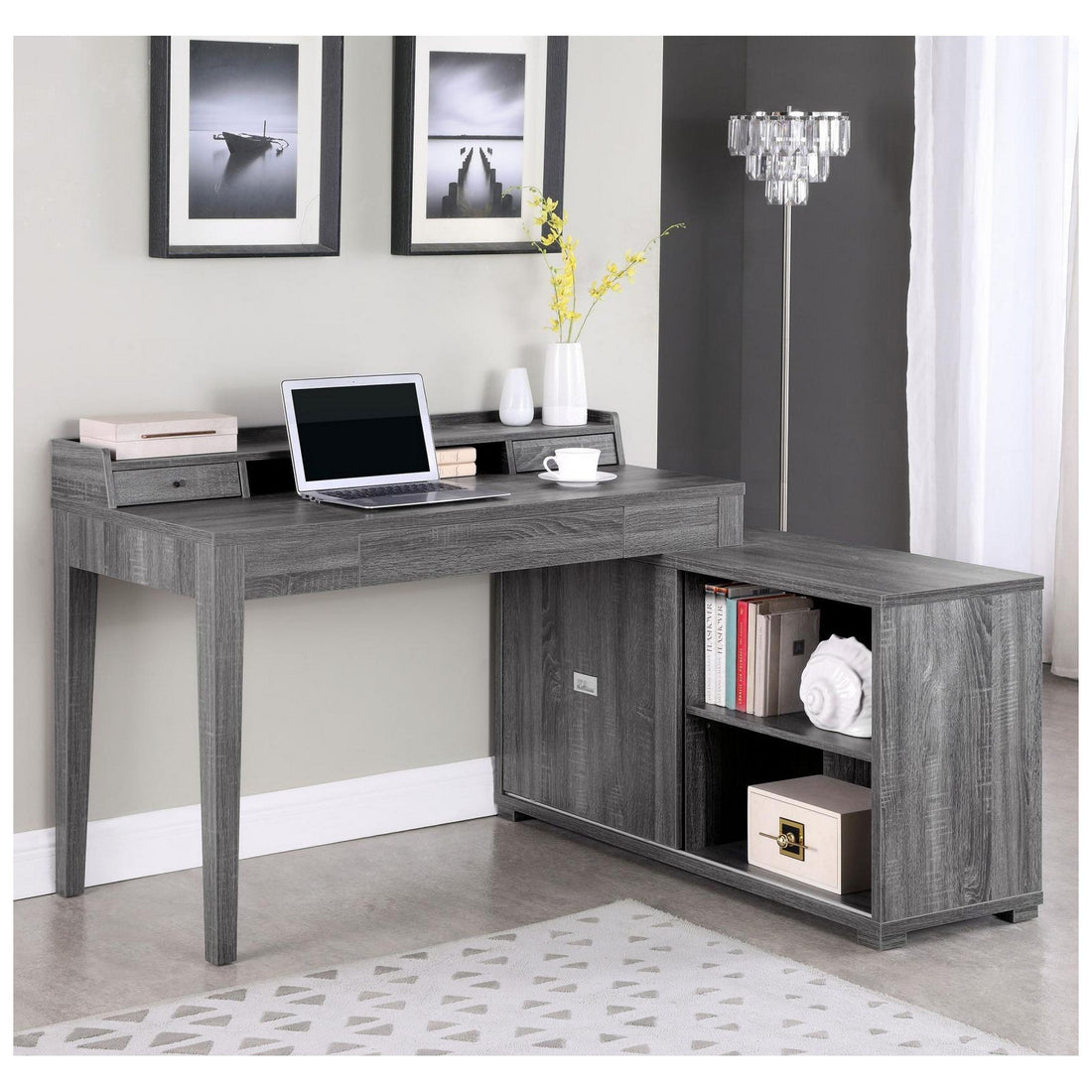 Jamara L-shape Office Desk with Power Outlet Weathered Grey 805751