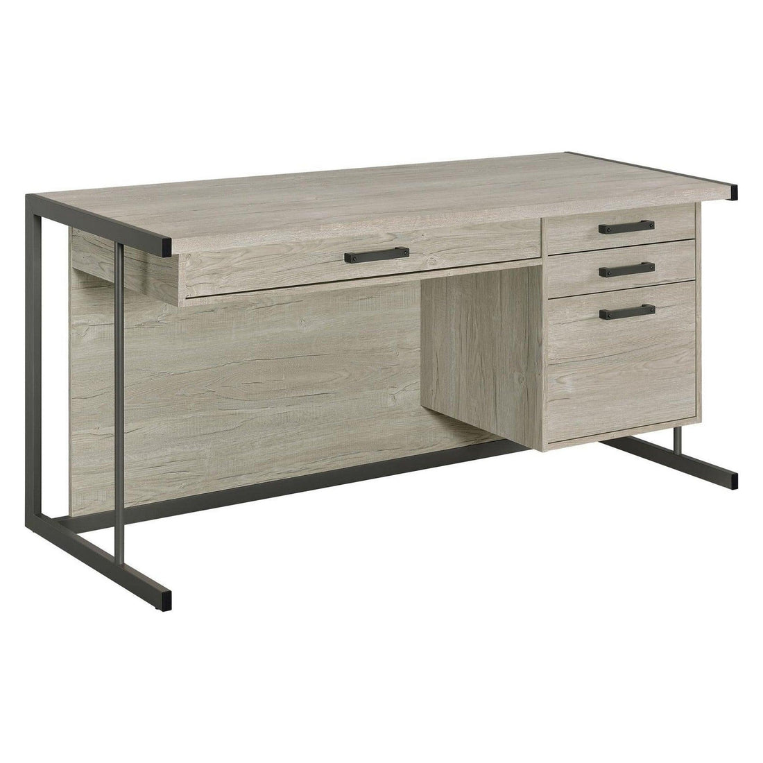 Loomis 4-drawer Rectangular Office Desk Whitewashed Grey and Gunmetal 805881