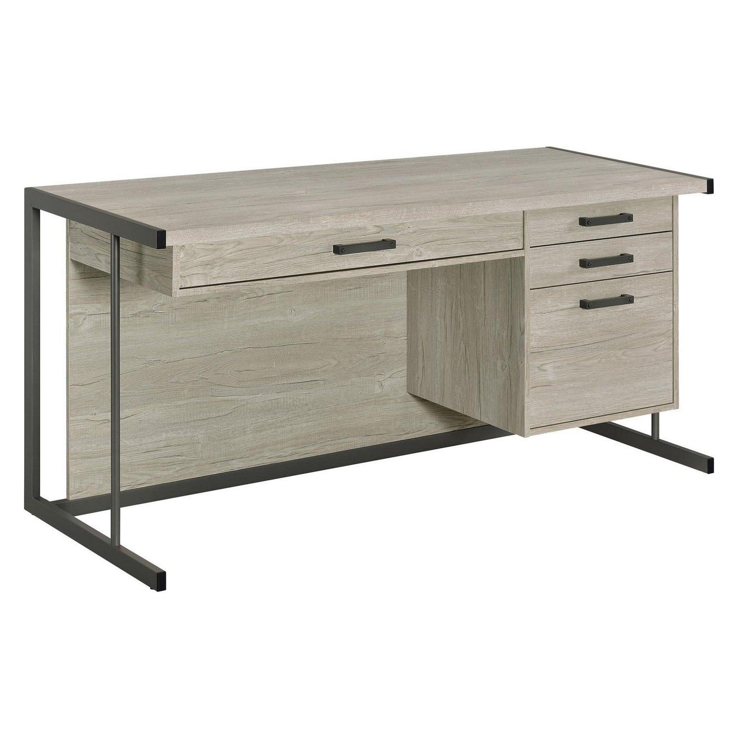 Loomis 4-drawer Rectangular Office Desk Whitewashed Grey and Gunmetal 805881