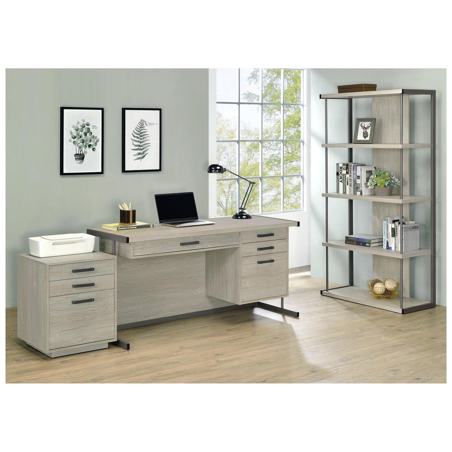 Loomis 4-drawer Rectangular Office Desk Whitewashed Grey and Gunmetal 805881