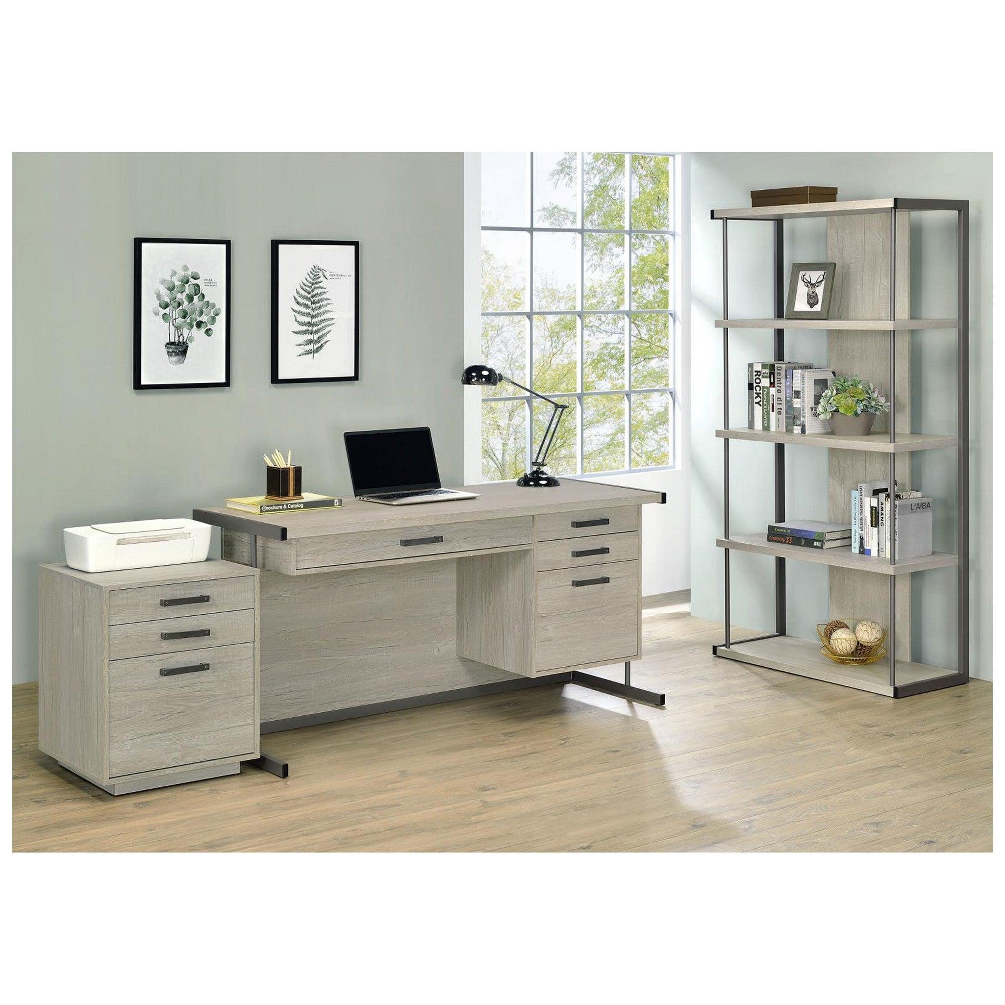 Loomis 4-drawer Rectangular Office Desk Whitewashed Grey and Gunmetal 805881