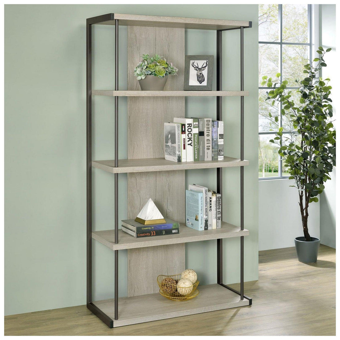Loomis 4-shelf Bookcase Whitewashed Grey 805884