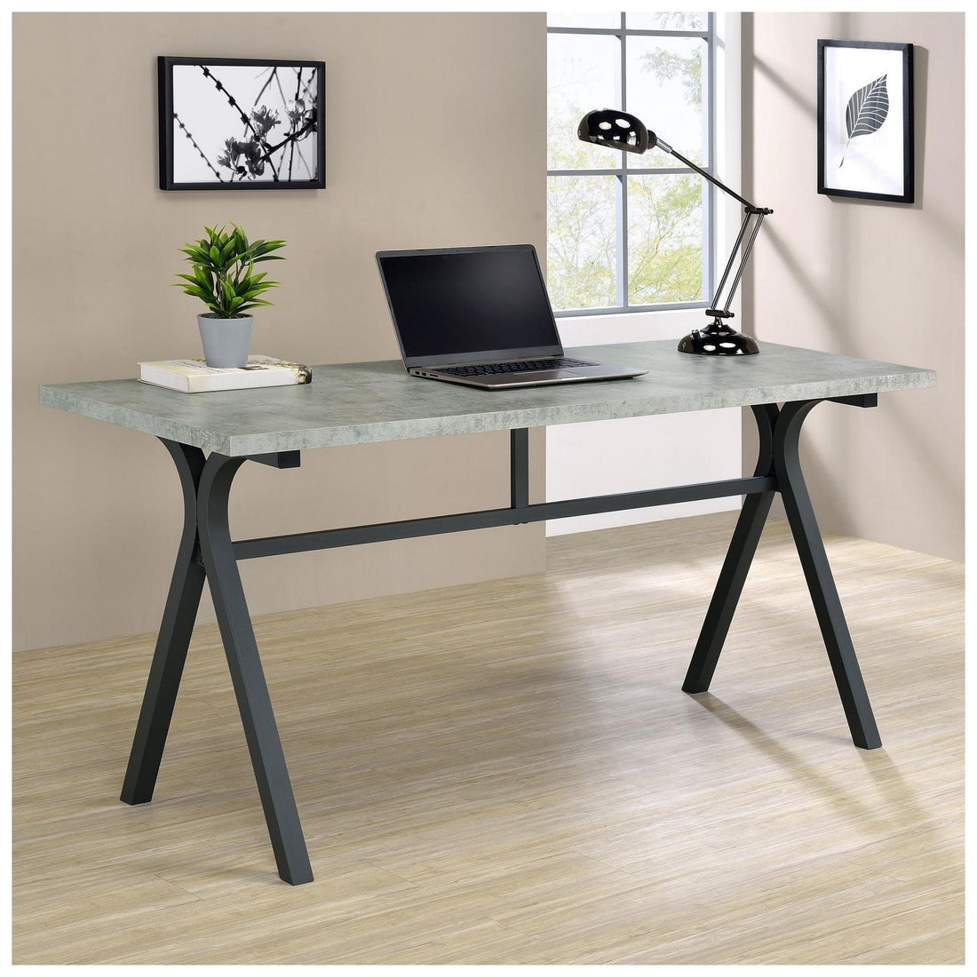 Tatum Rectangular Writing Desk Cement and Gunmetal 805891
