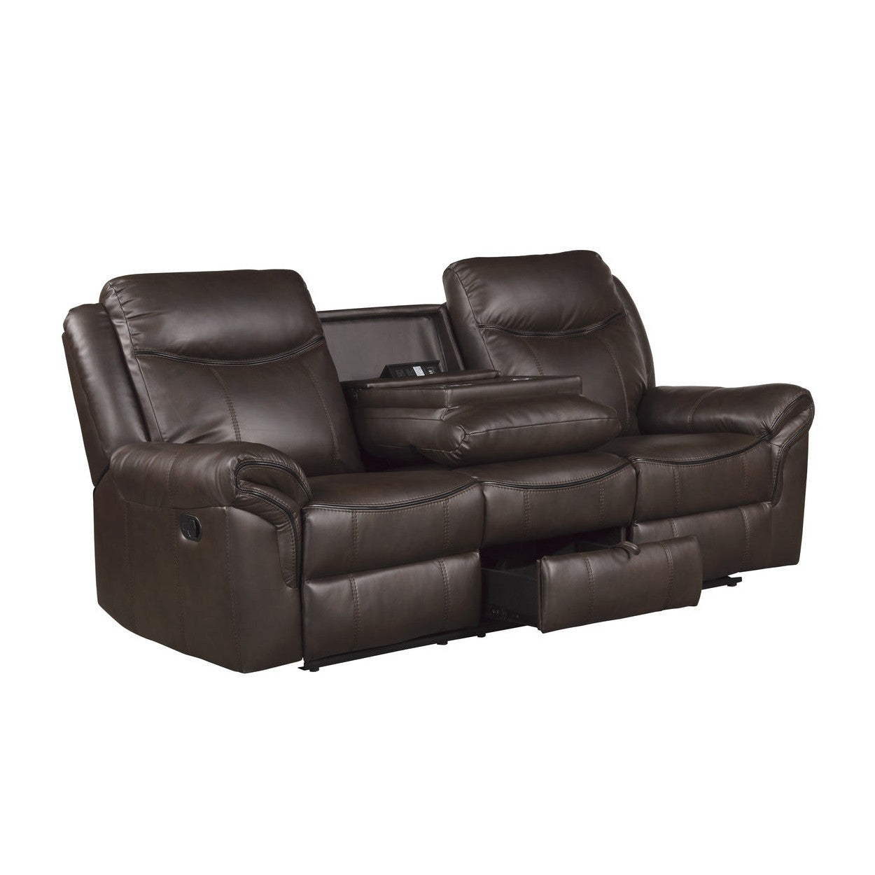 D. RCLNR SOFA W/ DROP DOWN CUP HOLDERS, RECEPTACLES &amp; HIDDEN DRAWER 8206BRW-3