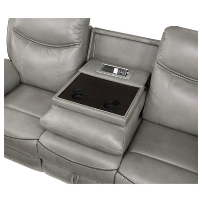 D.RECLNG SOFA W/CENTER DROP DOWN CUP HOLDERS, RECEPTACLES, HIDDEN DRAWER &amp; USB PORTS 8206GRY-3