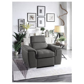 CHAIR W/ ADJ HEADREST AND PULL-OUT OTTOMAN, GRAY 100% POLYESTER 8228GY-1