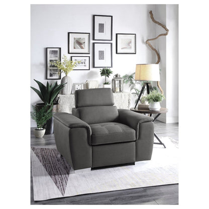 CHAIR W/ ADJ HEADREST AND PULL-OUT OTTOMAN, GRAY 100% POLYESTER 8228GY-1