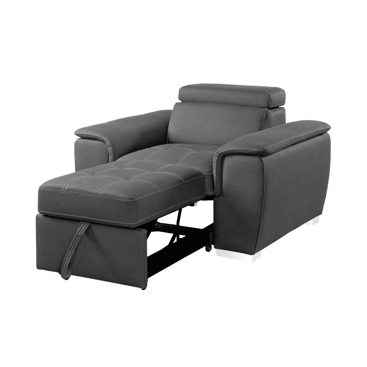 CHAIR W/ ADJ HEADREST AND PULL-OUT OTTOMAN, GRAY 100% POLYESTER 8228GY-1
