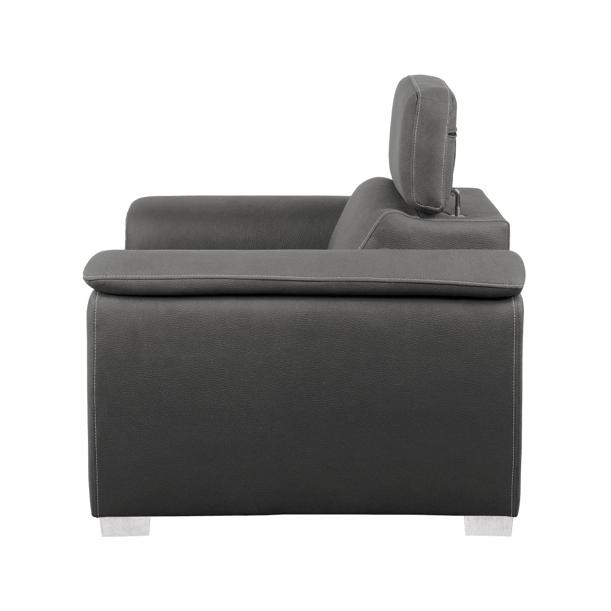 CHAIR W/ ADJ HEADREST AND PULL-OUT OTTOMAN, GRAY 100% POLYESTER 8228GY-1