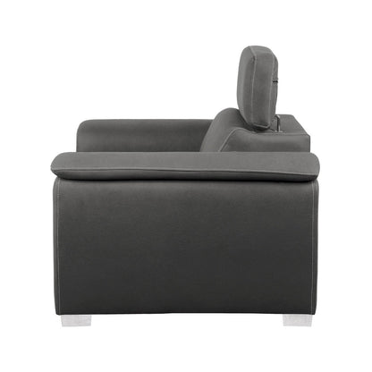 CHAIR W/ ADJ HEADREST AND PULL-OUT OTTOMAN, GRAY 100% POLYESTER 8228GY-1