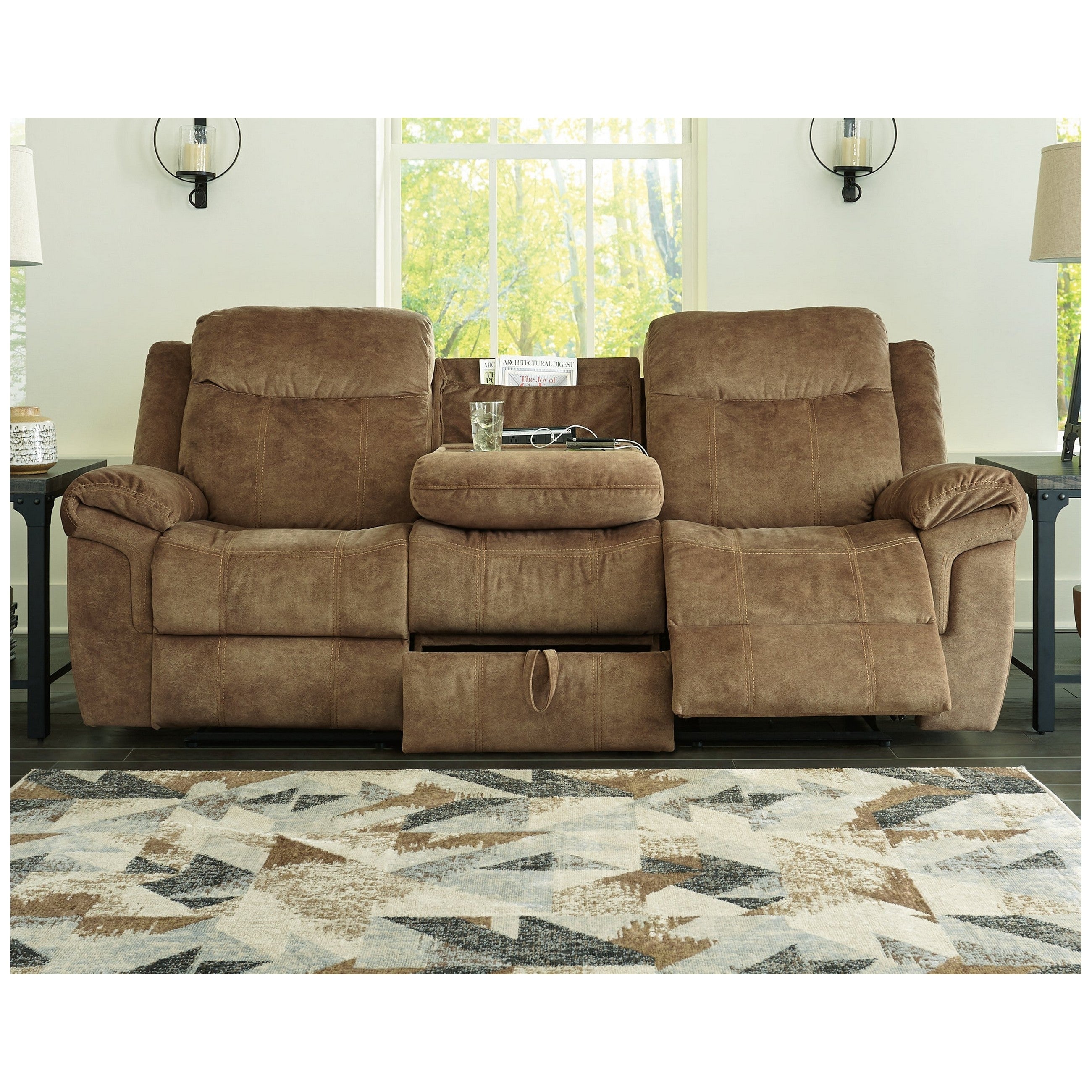 Huddle-Up Reclining Sofa with Drop Down Table Ash-8230489