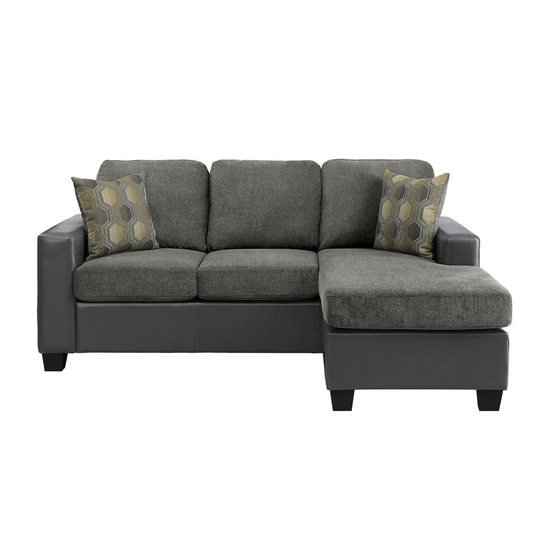 REVERSIBLE SOFA CHAISE WITH 2 PILLOWS, GRAY FABRIC &amp; P/U 8401GY-3SC