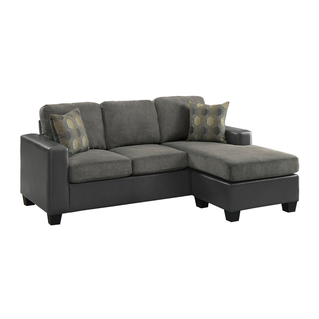 REVERSIBLE SOFA CHAISE WITH 2 PILLOWS, GRAY FABRIC &amp; P/U 8401GY-3SC