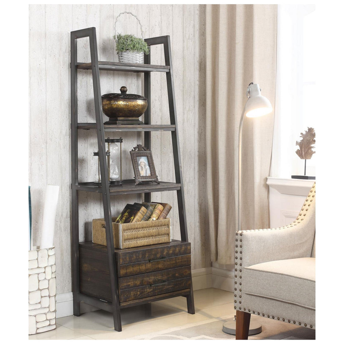 Delmar 2-drawer Bookcase Burnished Cognac and Weathered Gunmetal 881173