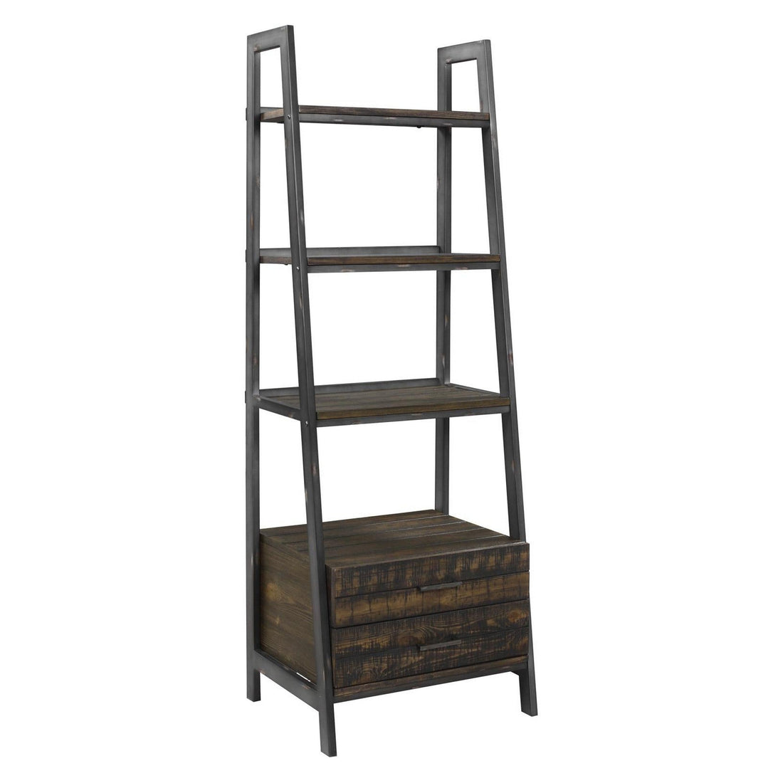 Delmar 2-drawer Bookcase Burnished Cognac and Weathered Gunmetal 881173