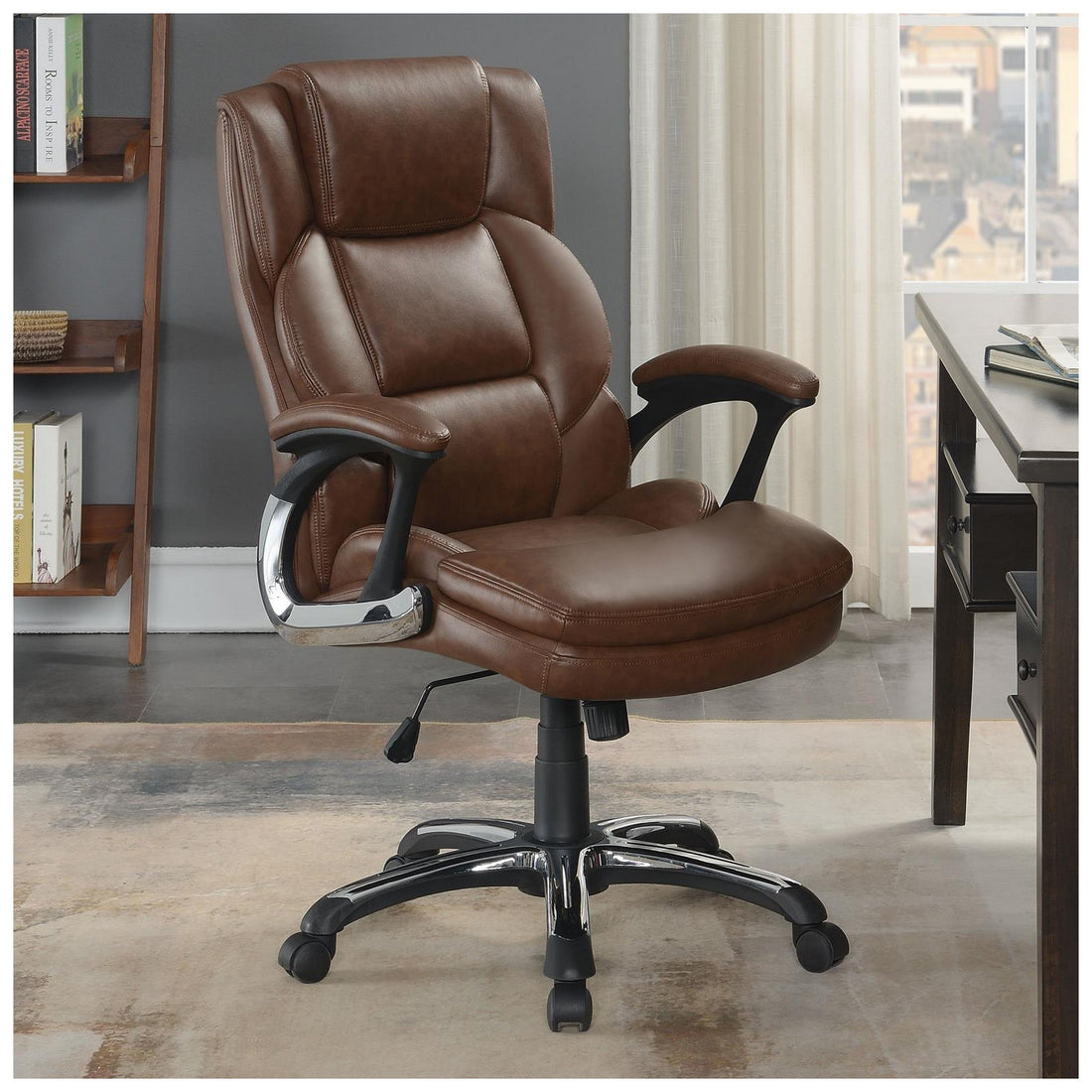 Nerris Adjustable Height Office Chair with Padded Arm Brown and Black 881184