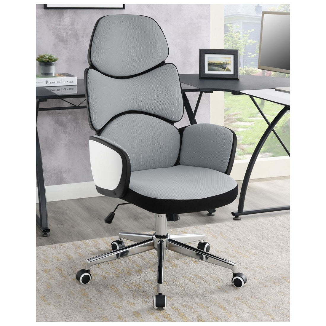 Upholstered Office Chair Light with Casters Grey and Chrome 881356
