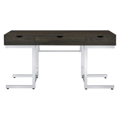 Noorvik 3-drawer Writing Desk Dark Oak and Chrome 881571