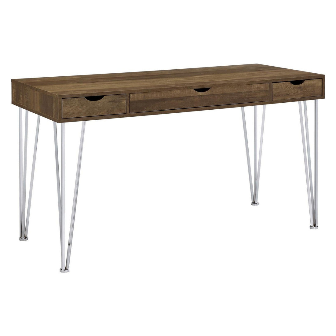 Milton 3-drawer Writing Desk Brown Oak and Chrome 881621