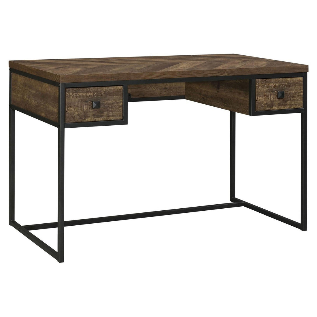 Millbrook 2-drawer Writing Desk Rustic Oak Herringbone and Gunmetal 882091