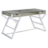 Emelle 2-drawer Glass Top Writing Desk Grey Driftwood and Chrome 882116
