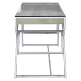 Emelle 2-drawer Glass Top Writing Desk Grey Driftwood and Chrome 882116