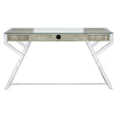 Emelle 2-drawer Glass Top Writing Desk Grey Driftwood and Chrome 882116
