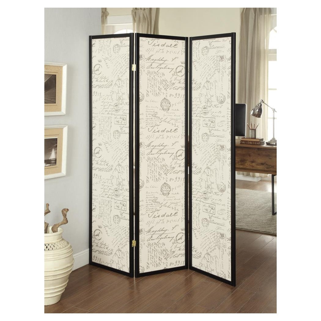 Felice 3-panel French Script Print Folding Screen Espresso 900074