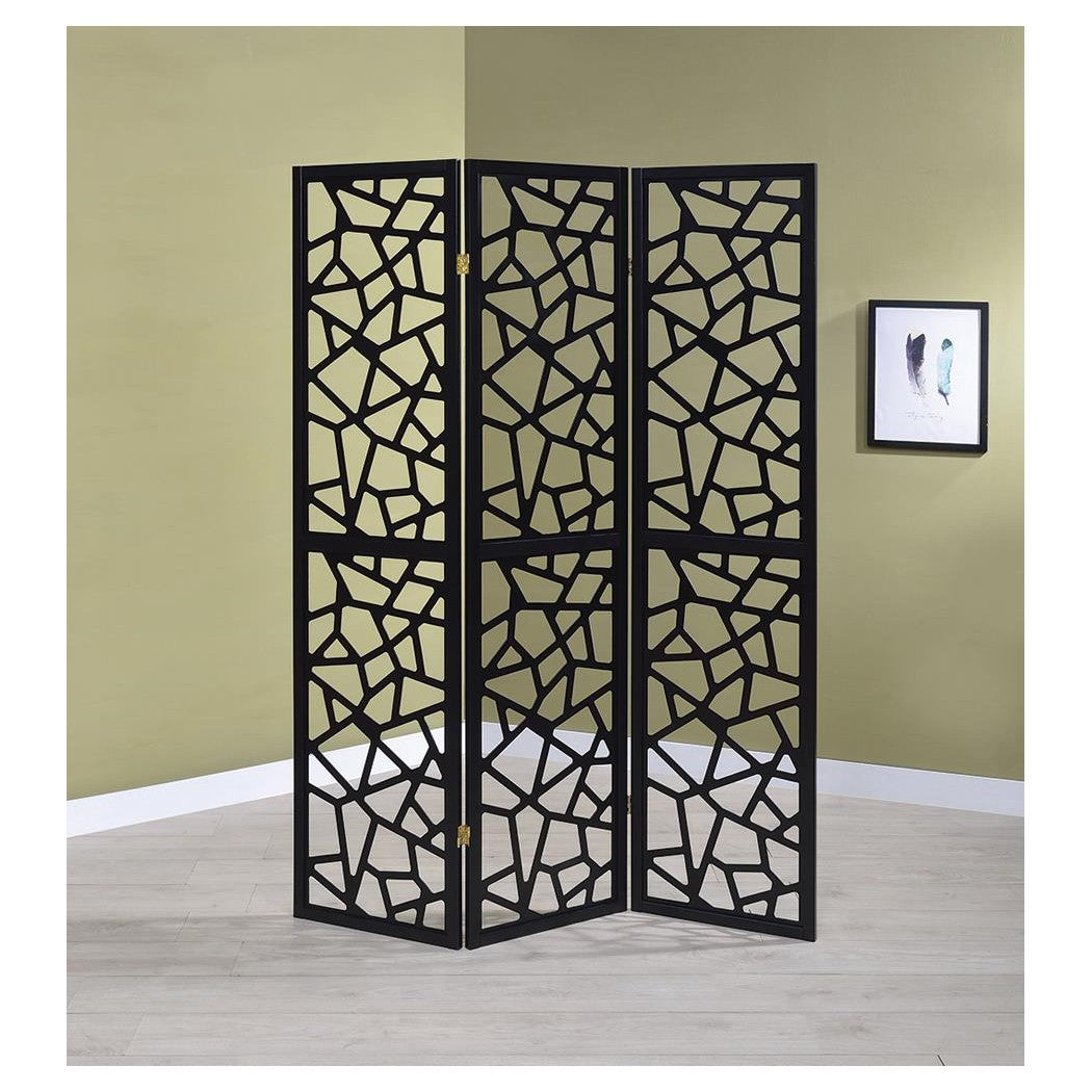 Nailan 3-panel Open Mosaic Pattern Room Divider Black 900092