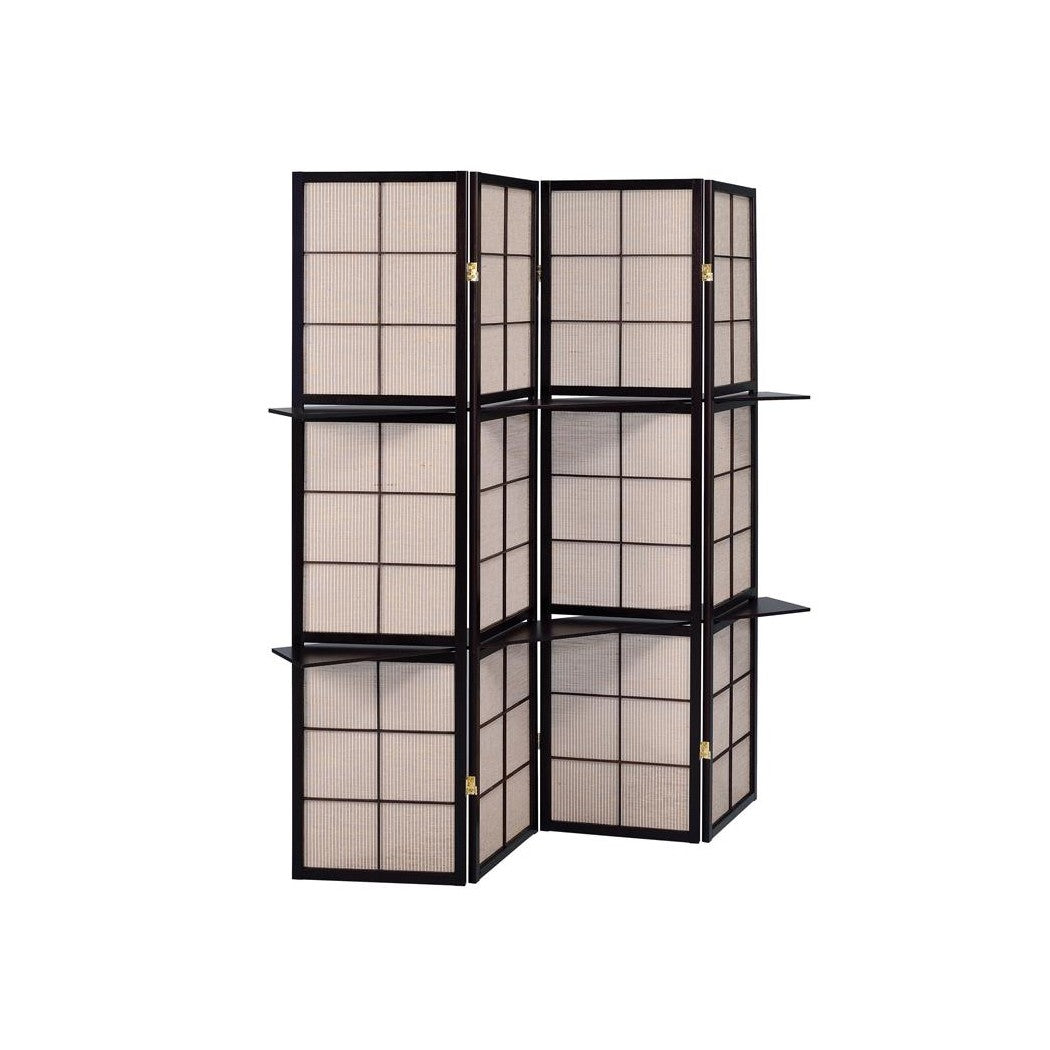 Iggy 4-panel Folding Screen with Removable Shelves Tan and Cappuccino 900166