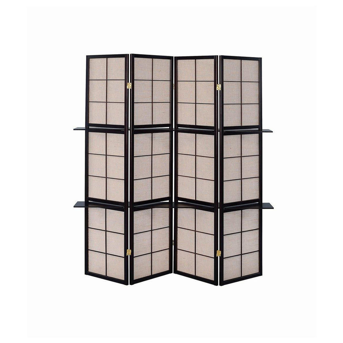 Iggy 4-panel Folding Screen with Removable Shelves Tan and Cappuccino 900166