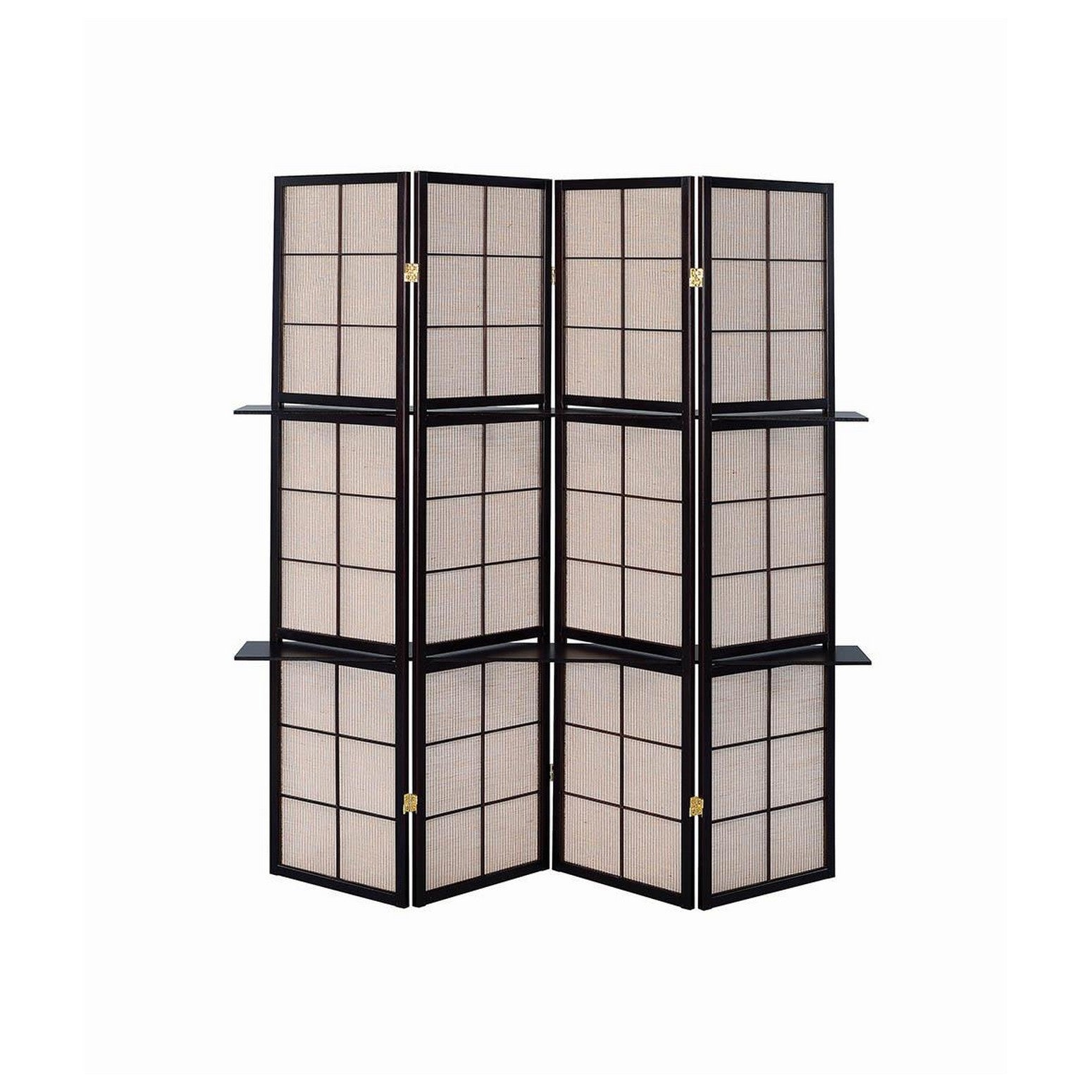 Iggy 4-panel Folding Screen with Removable Shelves Tan and Cappuccino 900166