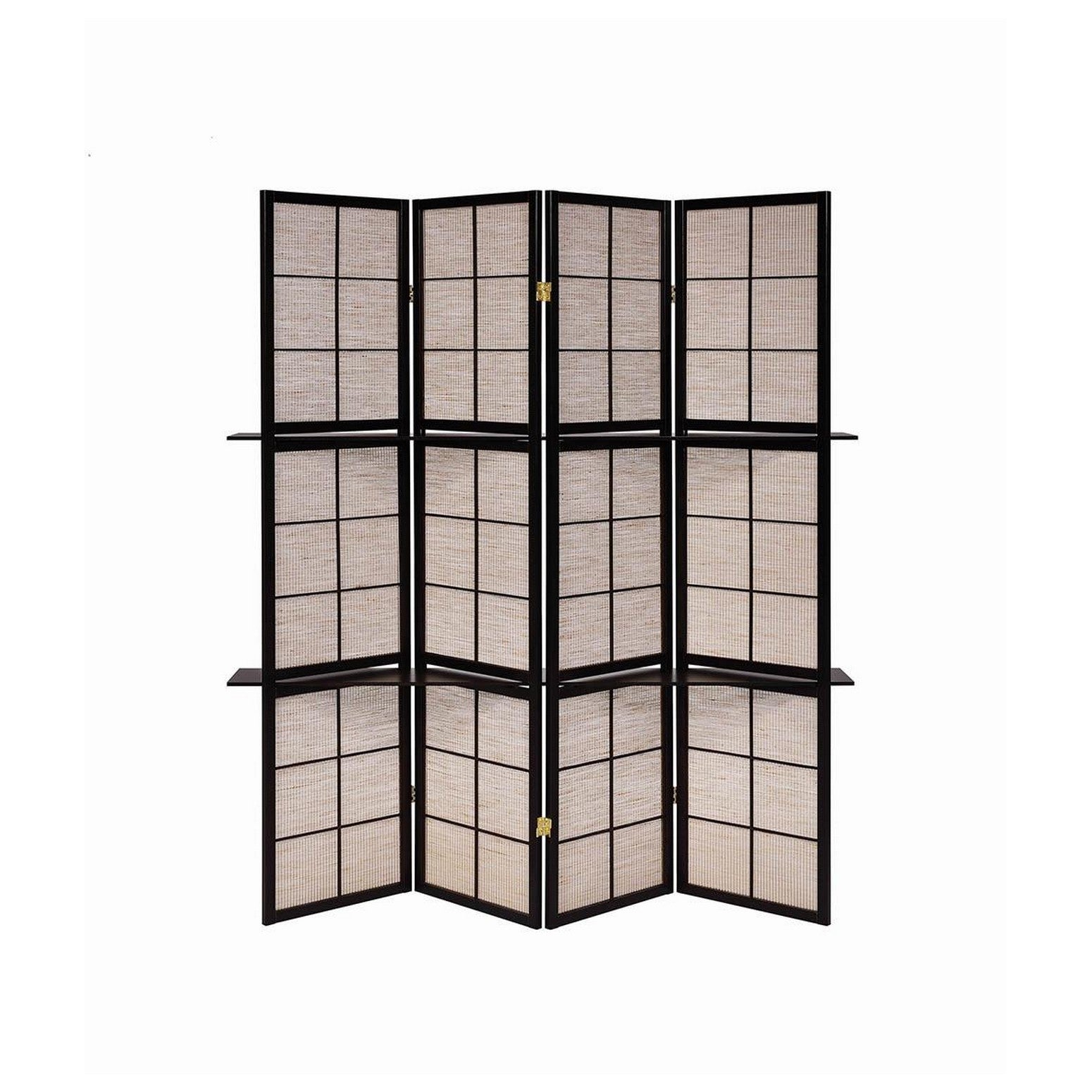 Iggy 4-panel Folding Screen with Removable Shelves Tan and Cappuccino 900166