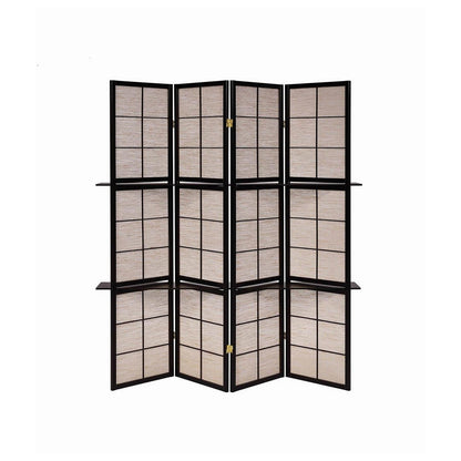 Iggy 4-panel Folding Screen with Removable Shelves Tan and Cappuccino 900166