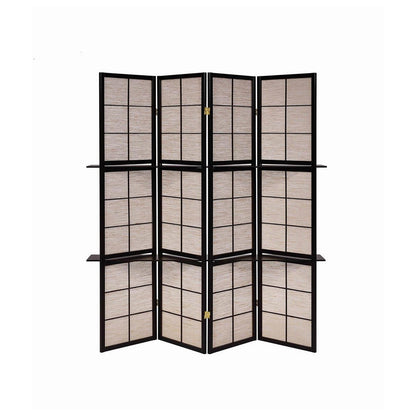 Iggy 4-panel Folding Screen with Removable Shelves Tan and Cappuccino 900166