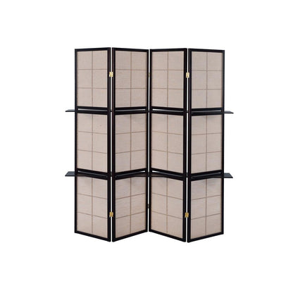 Iggy 4-panel Folding Screen with Removable Shelves Tan and Cappuccino 900166