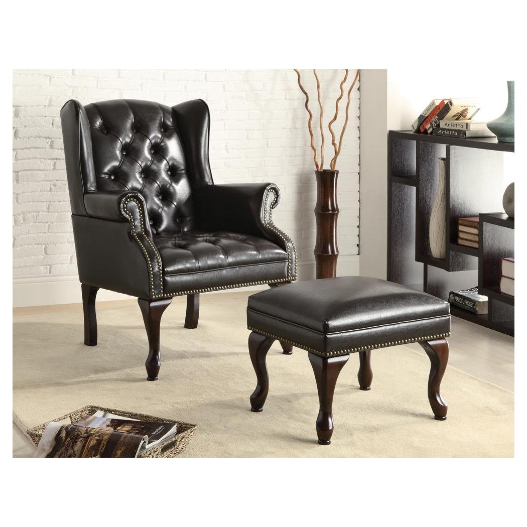 Roberts Button Tufted Back Accent Chair with Ottoman Black and Espresso 900262