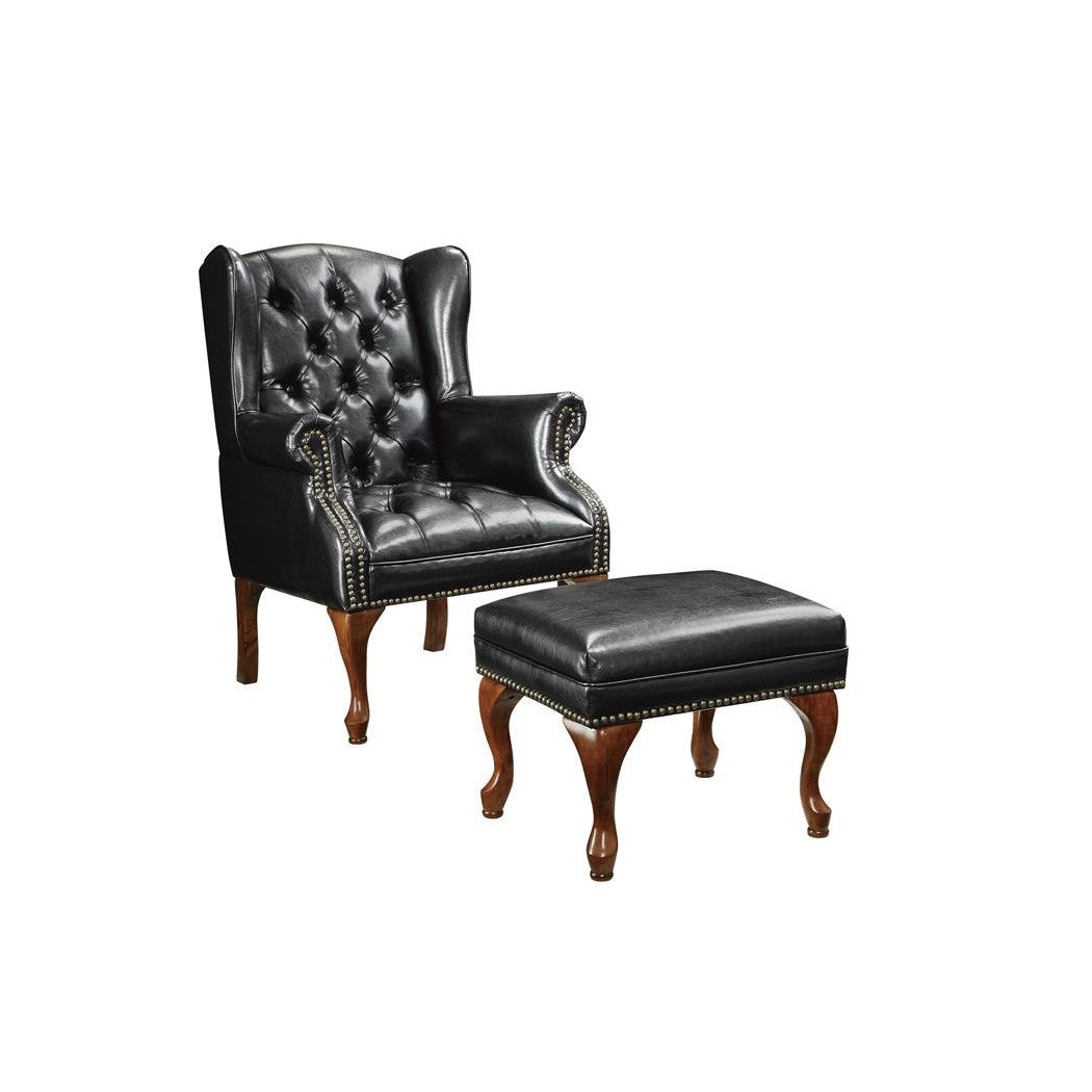 Roberts Button Tufted Back Accent Chair with Ottoman Black and Espresso 900262