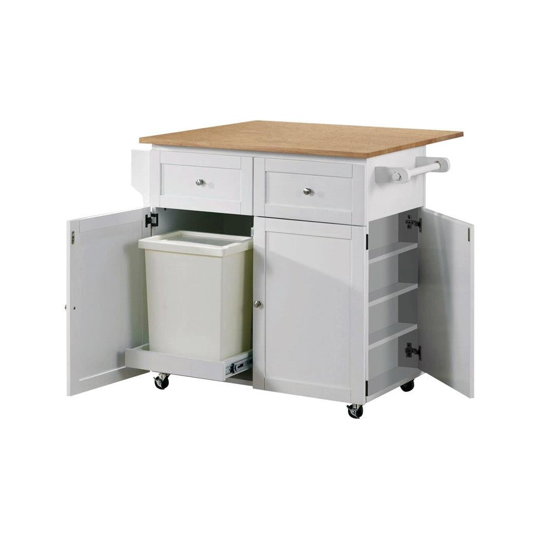Jalen 3-Door Kitchen Cart with Casters Natural Brown and White 900558
