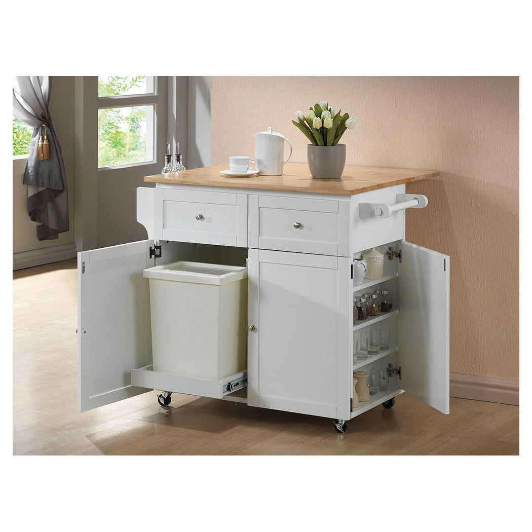 Jalen 3-Door Kitchen Cart with Casters Natural Brown and White 900558