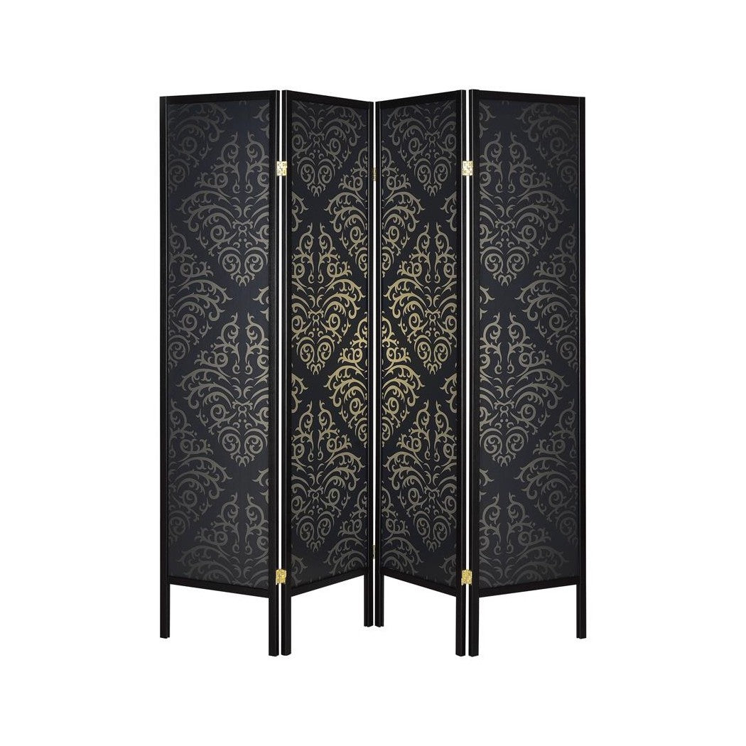 Haidera 4-panel Damask Pattern Folding Screen Black 901632